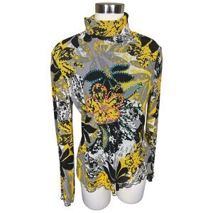 AZI Jeans New York Mesh Sequin Floral Turtleneck Top Sz XL